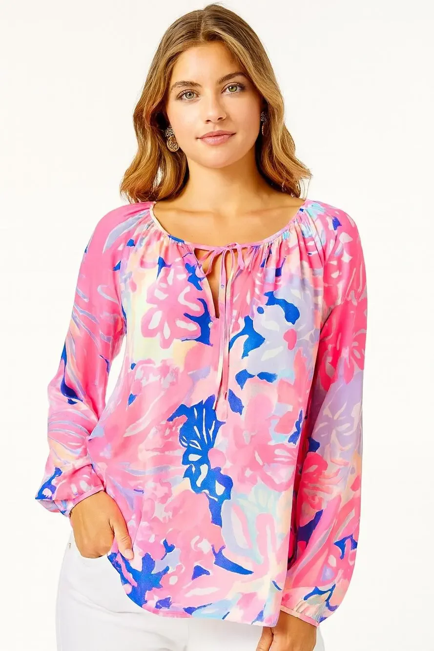 LILLY PULITZER Willa Peasant Blouse Hermosa Print Rayon New $128